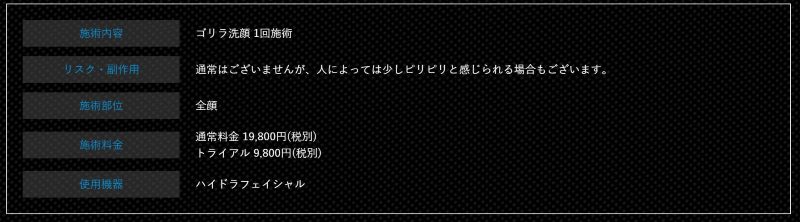 ゴリラ洗顔のコース詳細